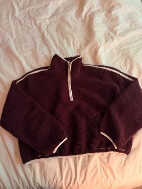 Old Navy Burgundy Sherpa Half-Zip Bomber Pullover